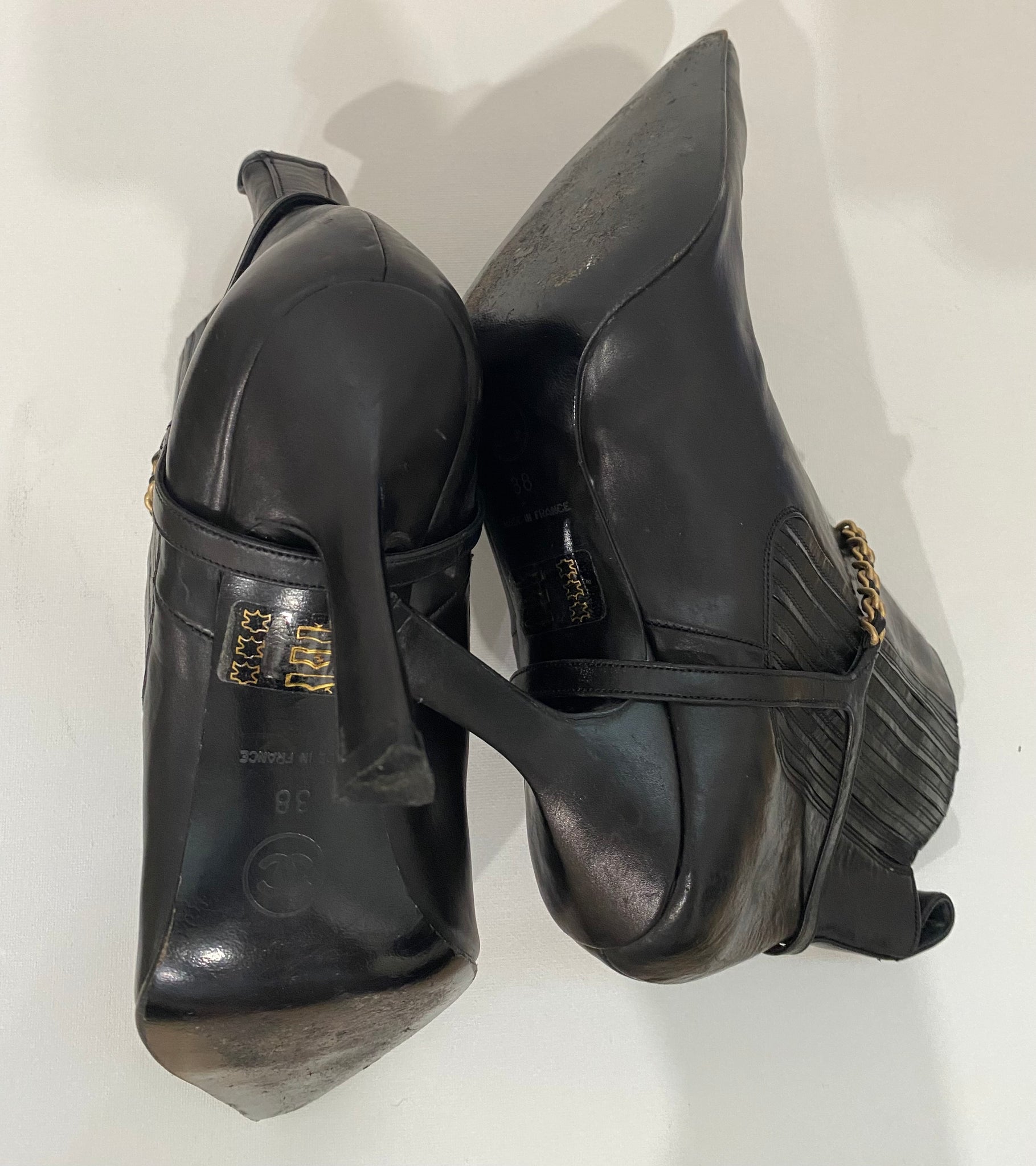 Vintage 90's Chanel Black Leather Pointed Toe Boots