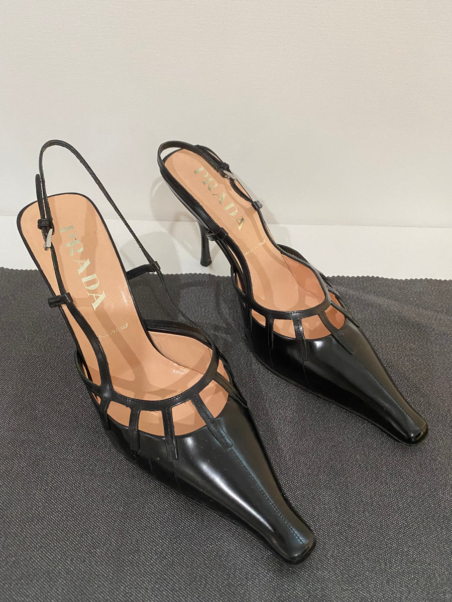 Vintage Prada Black Leather High Heel Slingback – For the Ages