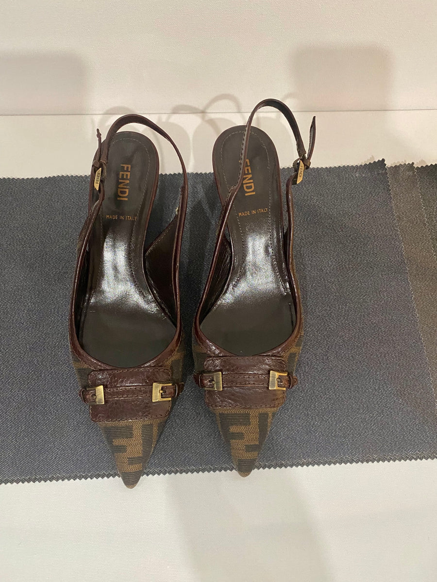 Vintage Fendi Zucca Slingback Heels – For the Ages