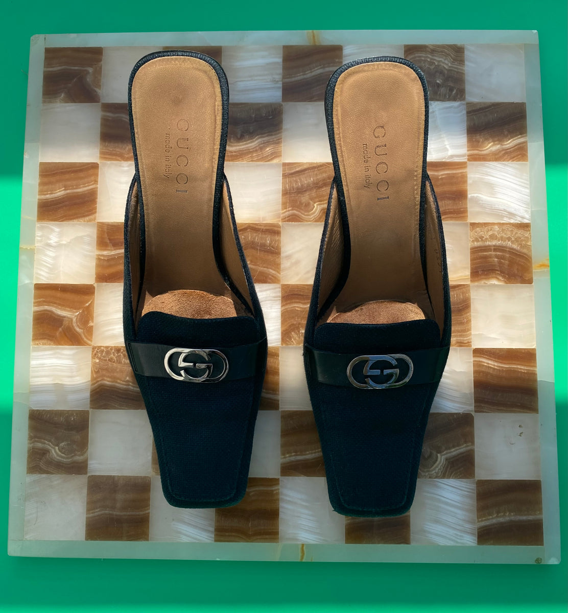 靴 Vintage Gucci Monogram Mules 37 GUCCI MONOGRAM SABOT| Gucci Monogram Leather Mule | Fashion