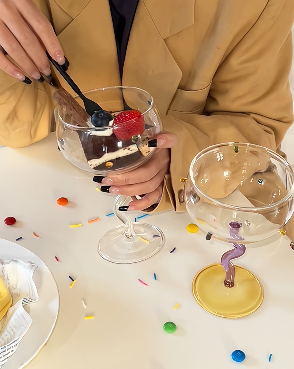 Hand Blown Rainbow Sprinkle Coupe Glasses (Set of 2)