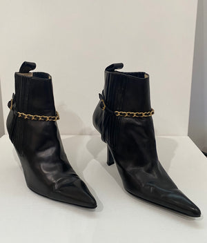 Vintage 90's Chanel Black Leather Pointed Toe Boots