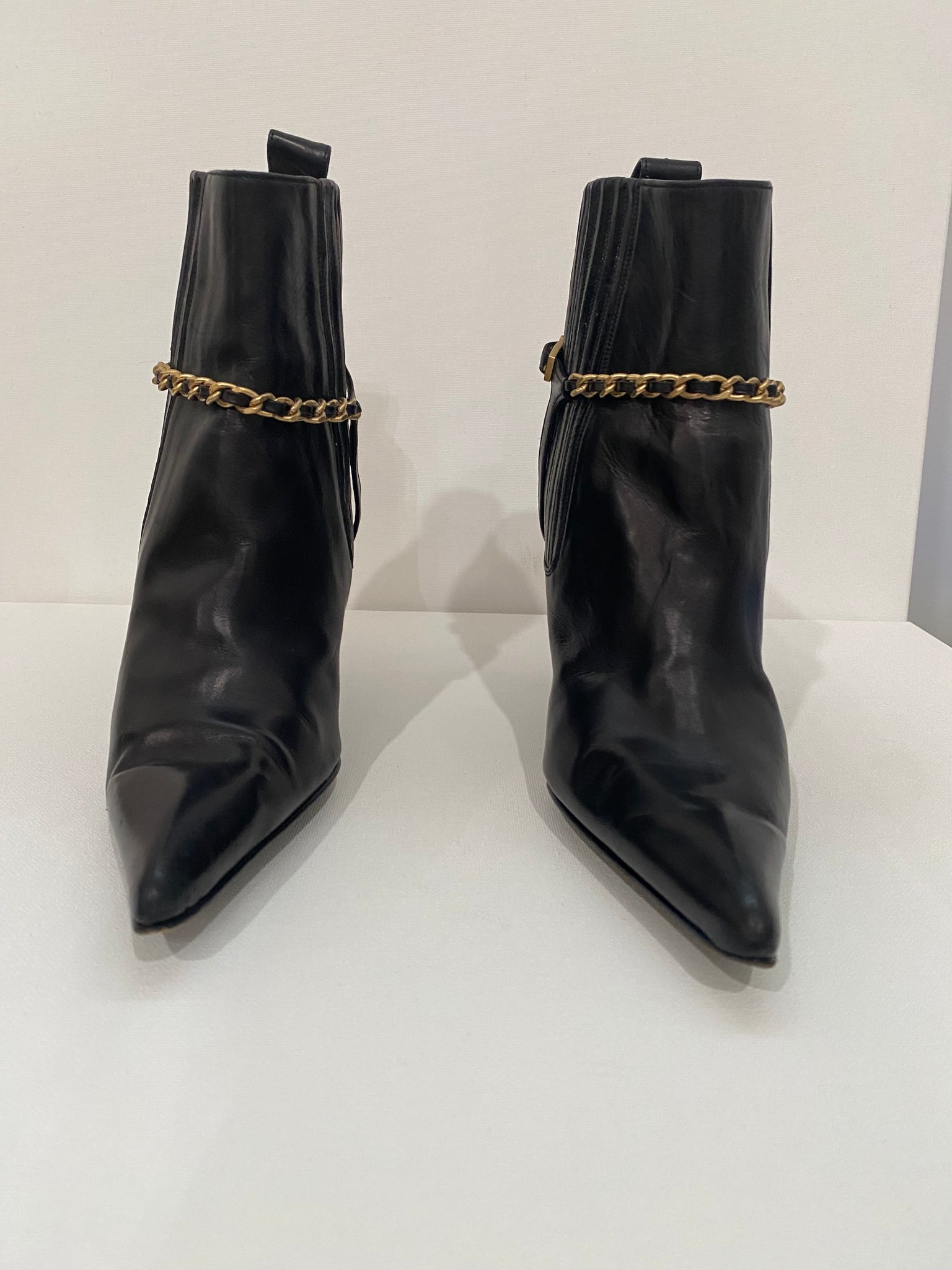 Vintage 90's Chanel Black Leather Pointed Toe Boots