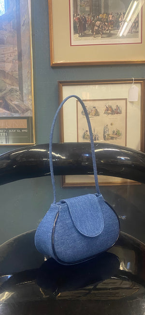 For the Ages Ineva Baguette in Dark Blue Denim and Faux Black Patent Piping