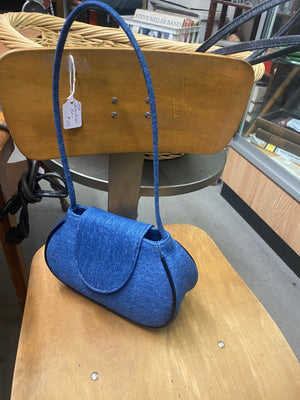 For the Ages Ineva Baguette in Dark Blue Denim and Faux Black Patent Piping