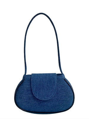 For the Ages Ineva Baguette in Dark Blue Denim and Faux Black Patent Piping
