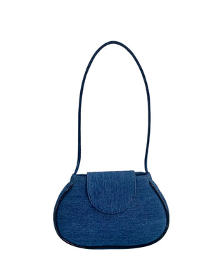 For the Ages Ineva Baguette in Dark Blue Denim and Faux Black Patent Piping