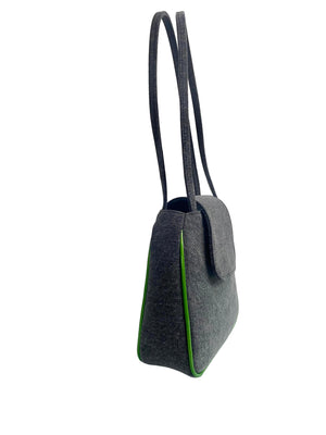 Yoko Tote in Grey Denim and Grass Green Faux Leather Piping