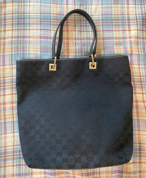 Vintage 00's Gucci Black Monogram Canvas Tote Bucket Shopping Bag – For the  Ages