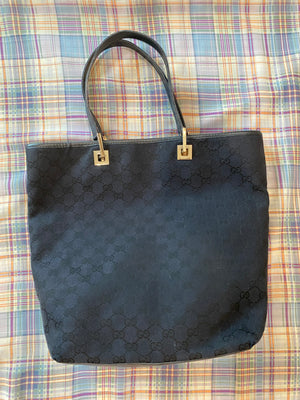 Vintage 00's Gucci Black Monogram Canvas Tote Bucket Shopping Bag