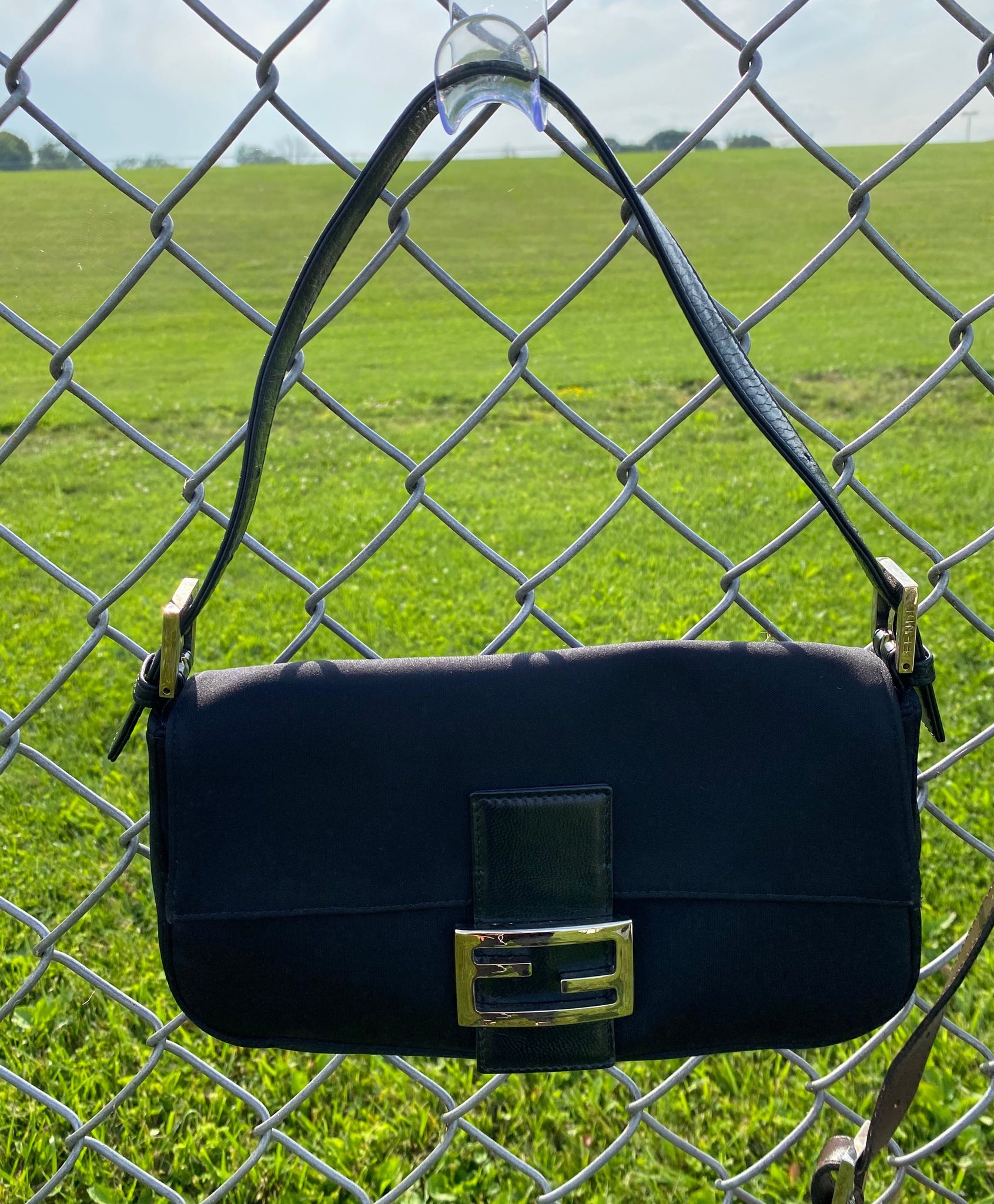 Vintage 00's Fendi Black Neoprene Baguette Bag