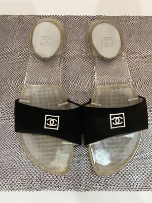 Vintage Chanel Flat Lucite Sport Slides