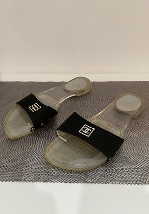 Vintage Chanel Flat Lucite Sport Slides