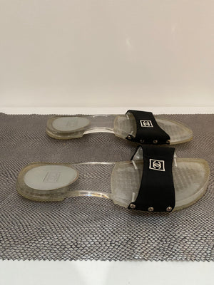 Vintage Chanel Flat Lucite Sport Slides