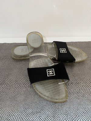 Vintage Chanel Flat Lucite Sport Slides