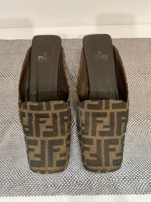 Vintage Fendi Zucca Kitten Heel Slides