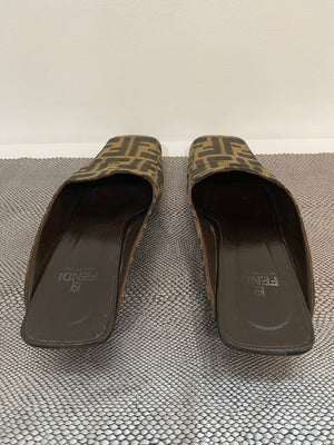 Vintage Fendi Zucca Kitten Heel Slides