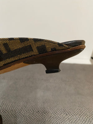 Vintage Fendi Zucca Kitten Heel Slides