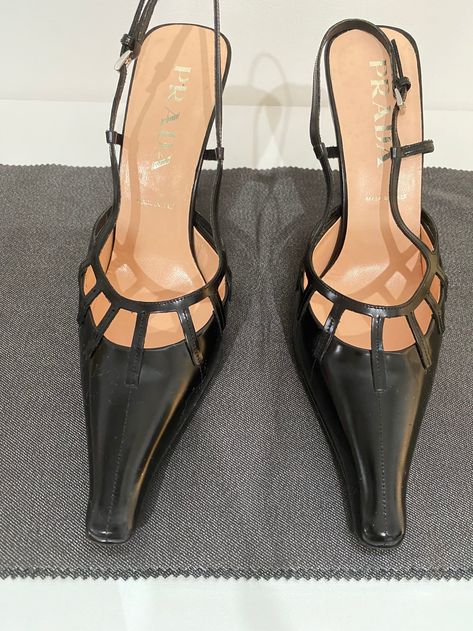 Vintage Prada Black Leather High Heel Slingback