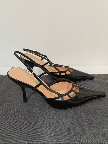 【my】Prada Leather Strap Heels Prada Vintage Y2K 2000's Mary Jane Strap Leather Pointed Toe