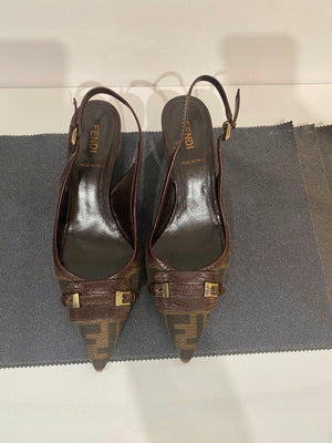 Vintage Fendi Zucca Slingback Heels