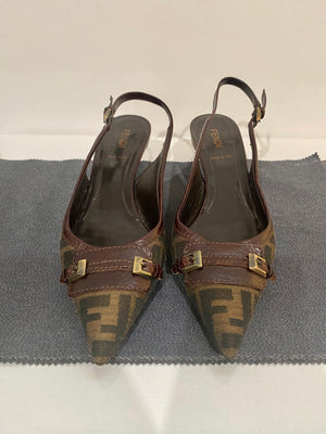 Vintage Fendi Zucca Slingback Heels