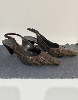 Vintage Fendi Zucca Slingback Heels – For the Ages