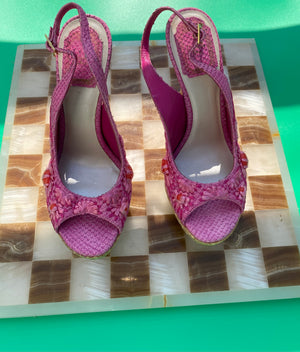 Vintage Dior Pink Python And Raffia Embellished Platform Sandals