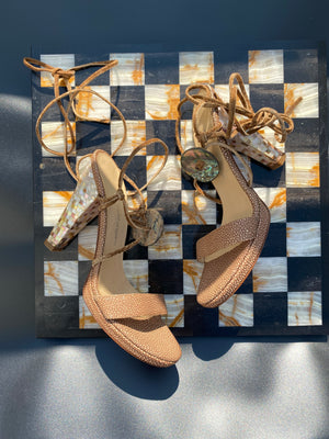 Vintage Emanuel Ungaro Mosaic Shell Tie Up Heels