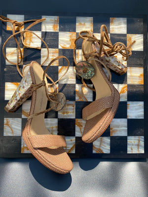 Vintage Emanuel Ungaro Mosaic Shell Tie Up Heels