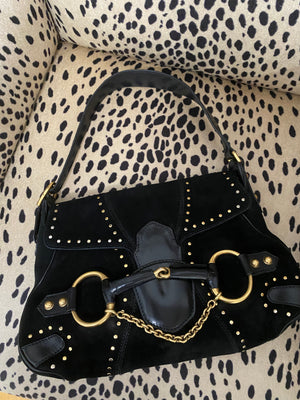 Vintage 00's Gucci by Tom Ford Horsebit Black Suede Hobo Bag – For the Ages