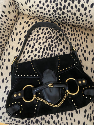 Vintage 00's Gucci by Tom Ford Horsebit Black Suede Hobo Bag – For