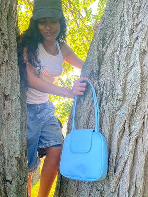 Yoko Tote in Matte Finish Sky Blue Polyester Satin