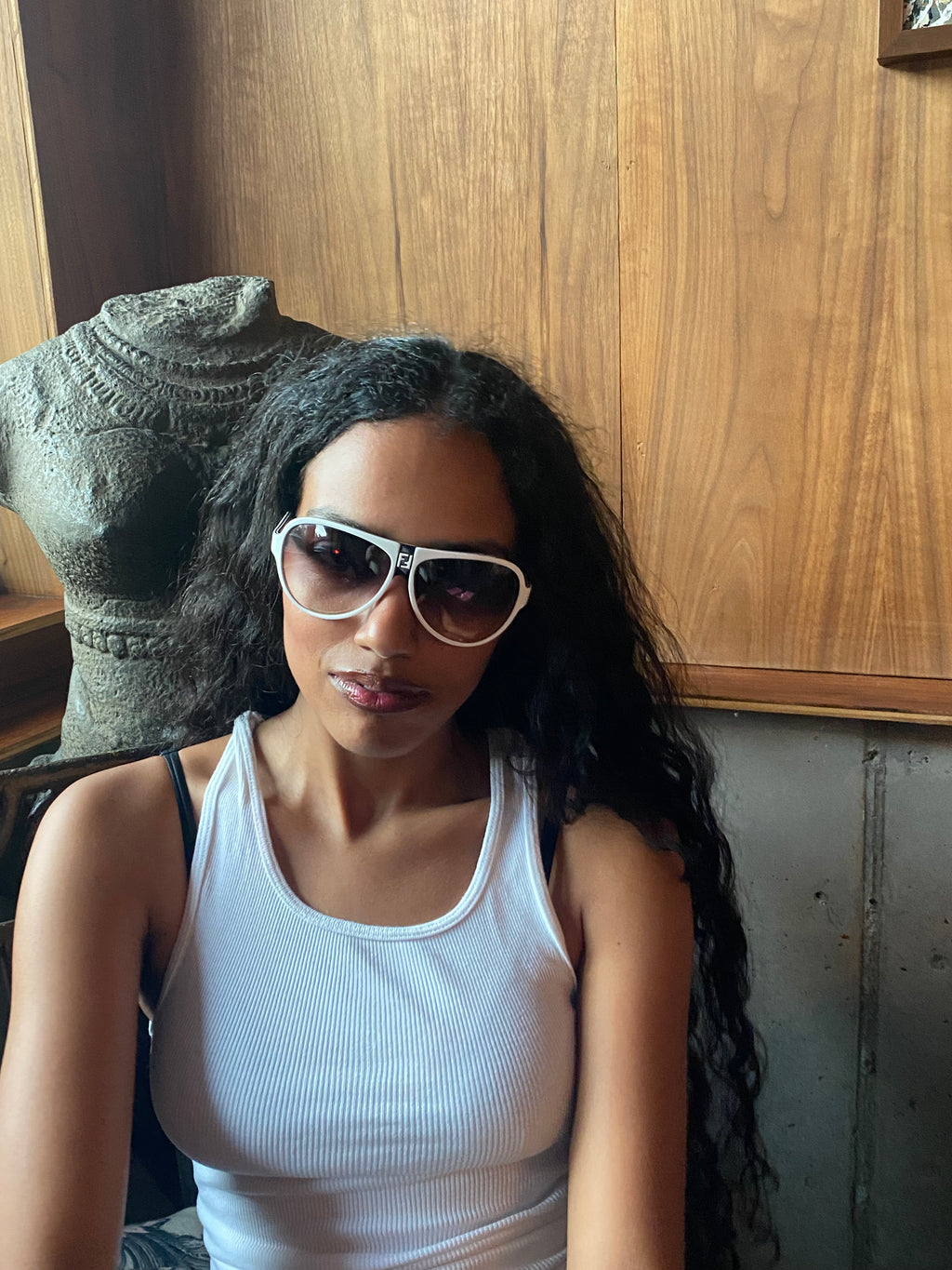 Vintage 00's FENDI Monogram Logo Black White Aviator Sunglasses