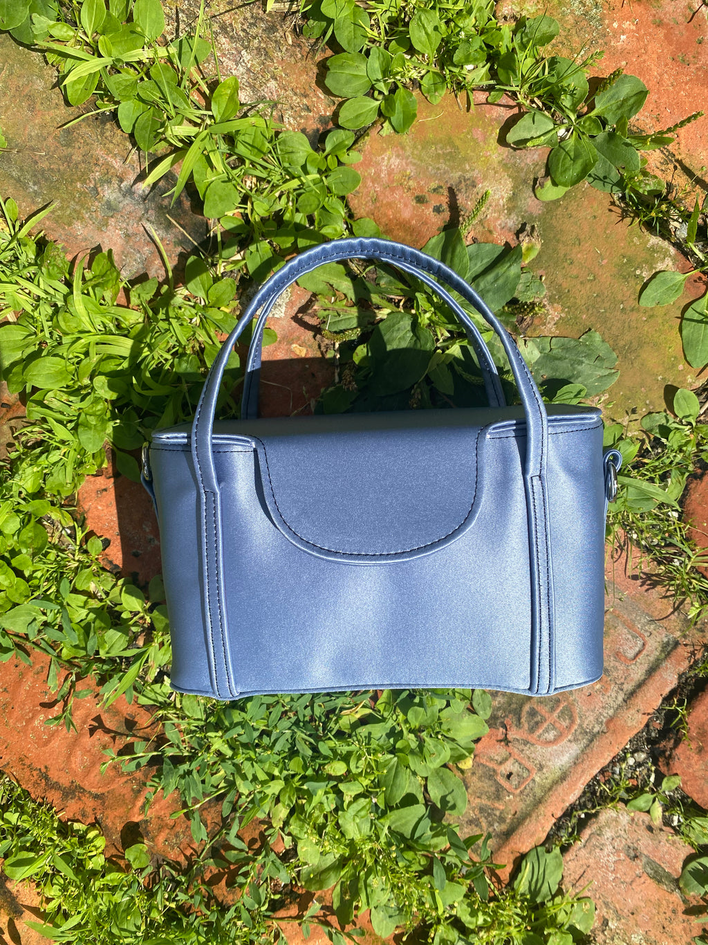 *SPECIAL PRICING* Grace Case in Powder Blue Satin with Black Contrast Stitching