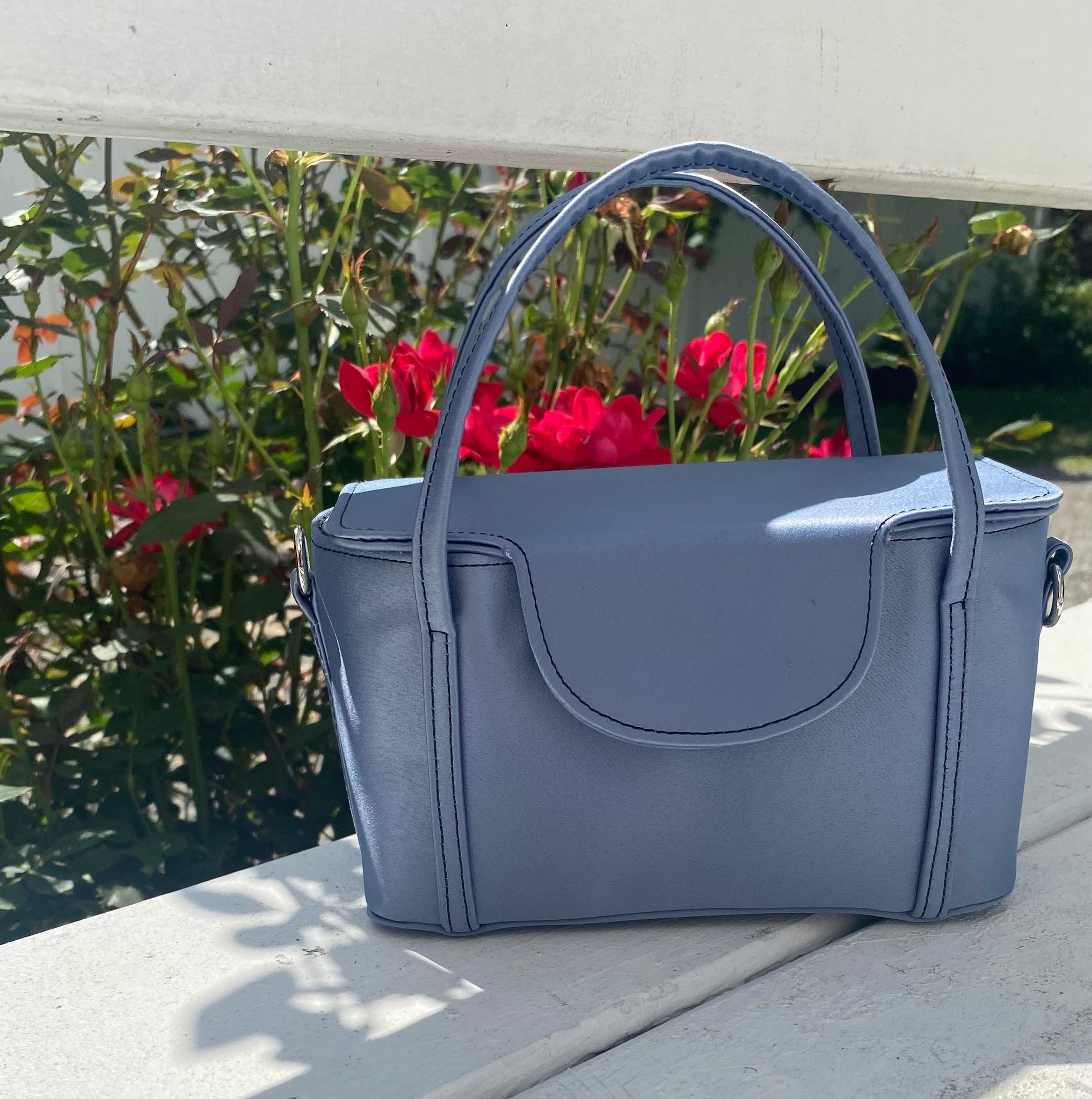 *SPECIAL PRICING* Grace Case in Powder Blue Satin with Black Contrast Stitching