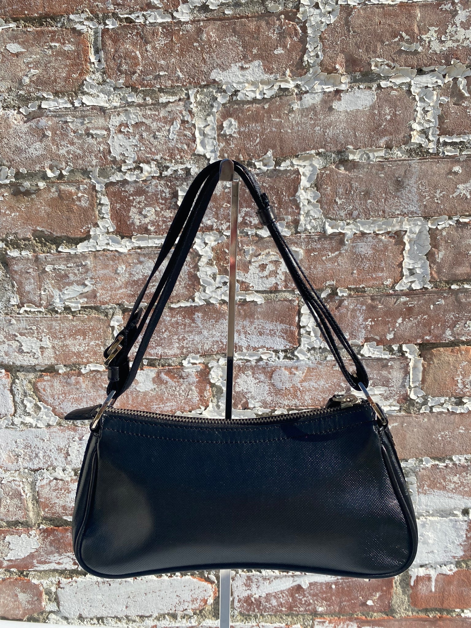 Vintage 00's Dior Hardcore Black Coated Canvas Baguette Shoulder Bag