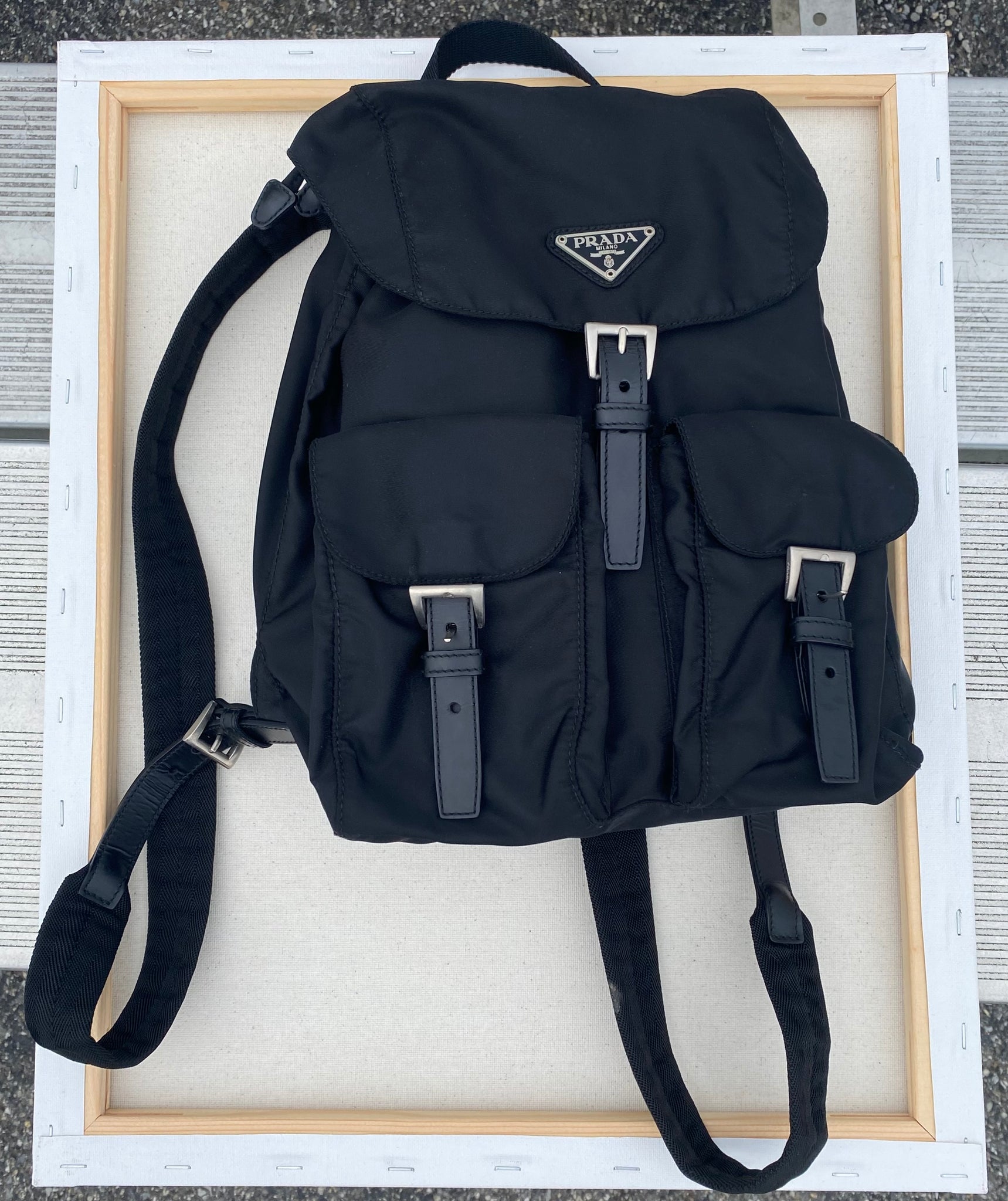 Vintage Black Prada Nylon Tessuto Drawstring Backpack