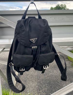 Vintage Black Prada Nylon Tessuto Drawstring Backpack