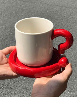 Handmade !? Ceramic Coffee Mug with Saucer