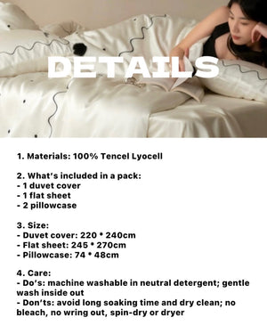 Retro Polka Dot Tencel Lyocell Queen Size Duvet Cover Set