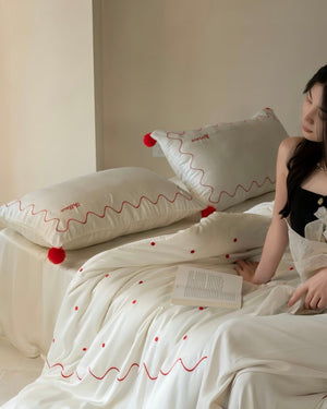 Retro Polka Dot Tencel Lyocell Queen Size Duvet Cover Set