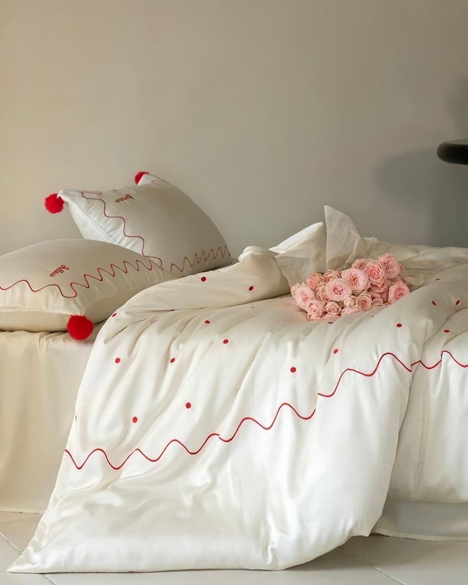 Retro Polka Dot Tencel Lyocell Queen Size Duvet Cover Set