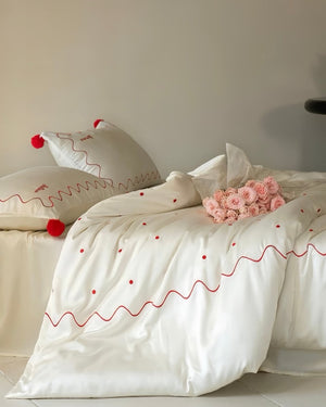 Retro Polka Dot Tencel Lyocell Queen Size Duvet Cover Set