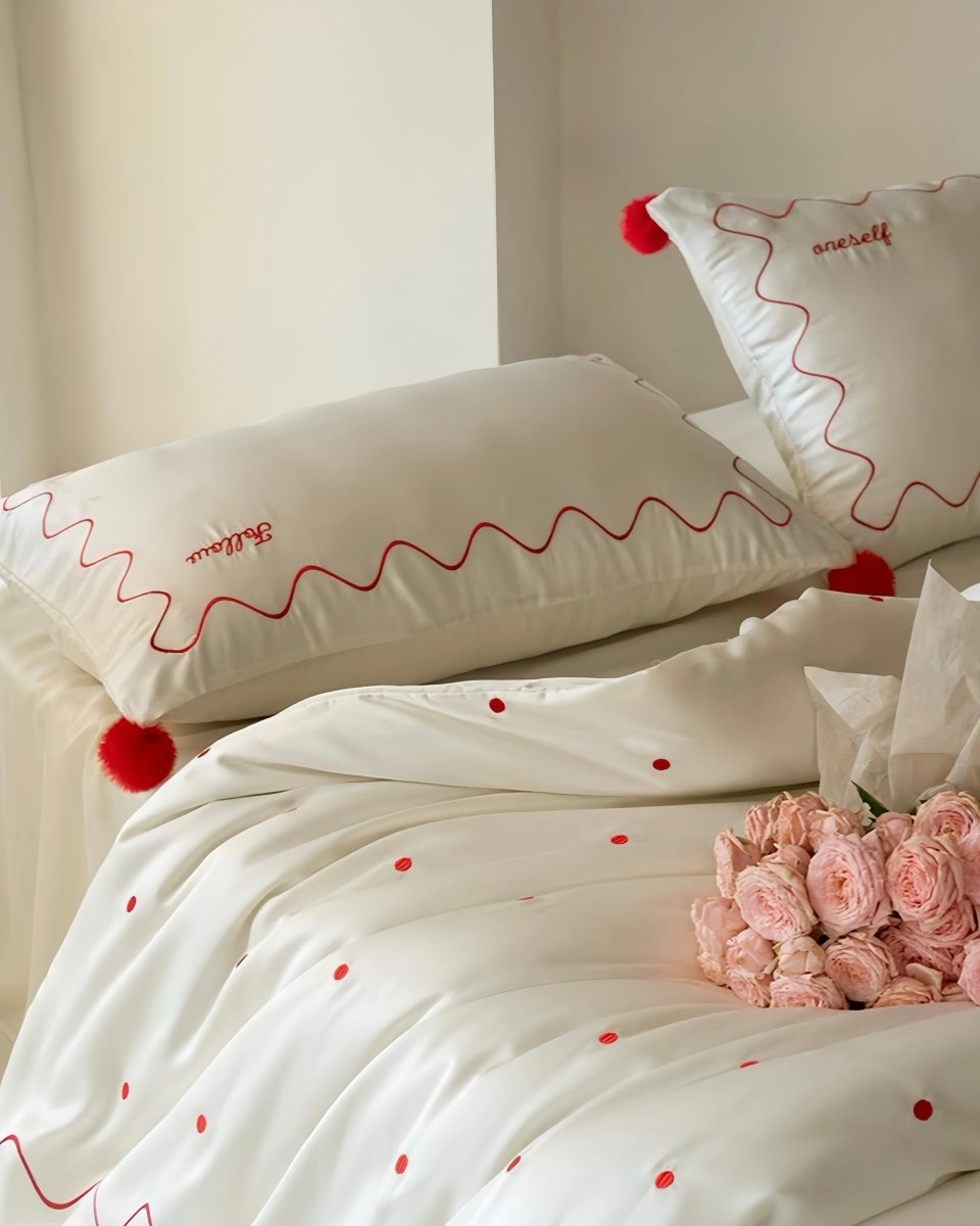 Retro Polka Dot Tencel Lyocell Queen Size Duvet Cover Set
