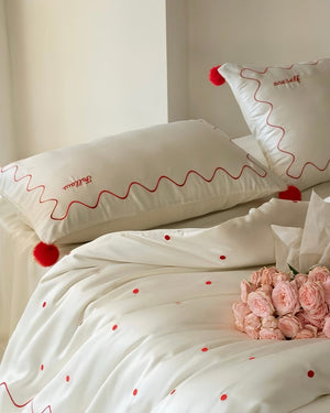 Retro Polka Dot Tencel Lyocell Queen Size Duvet Cover Set