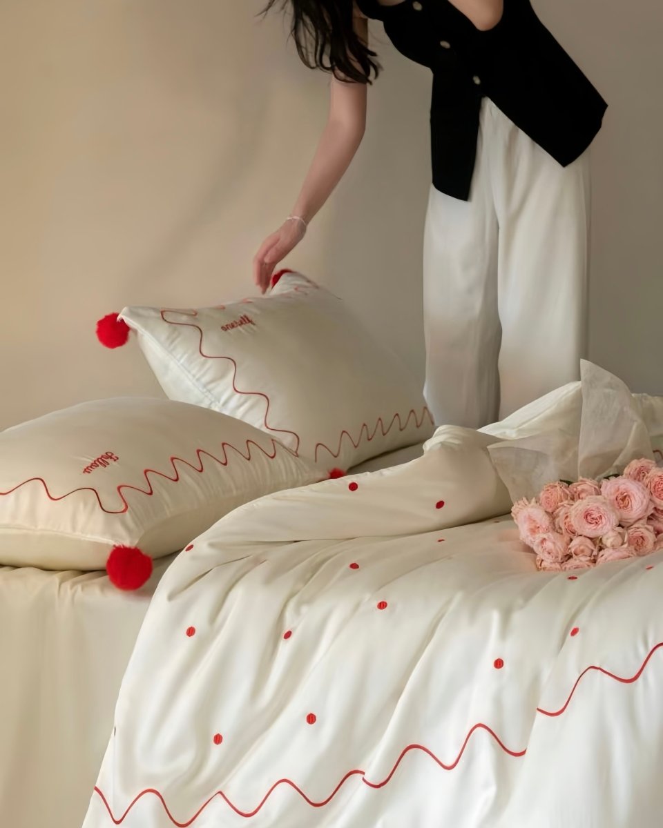 Retro Polka Dot Tencel Lyocell Queen Size Duvet Cover Set