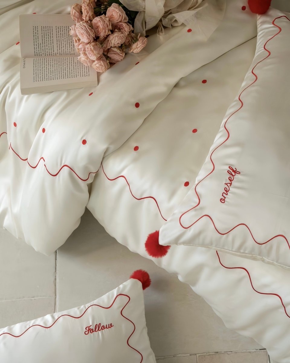 Retro Polka Dot Tencel Lyocell Queen Size Duvet Cover Set