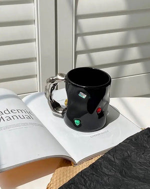 Handmade Ceramic Gemstone Coffee Mugs with Wavy Handle