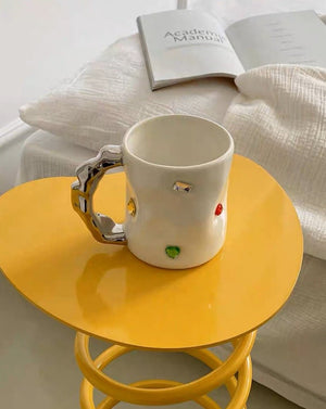 Handmade Ceramic Gemstone Coffee Mugs with Wavy Handle
